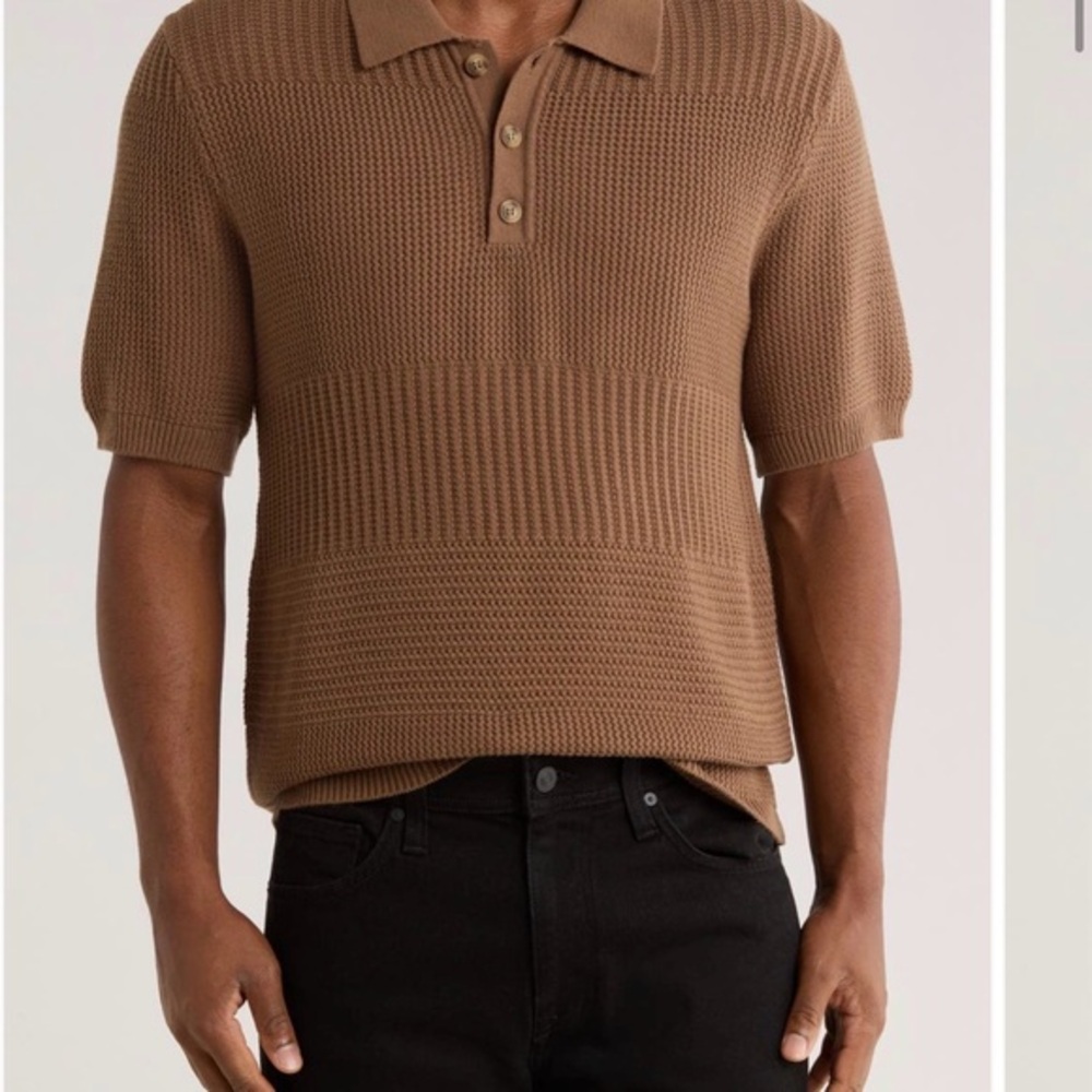 NWOT Truth Mixed Stitch Cotton Knit Polo Sweater